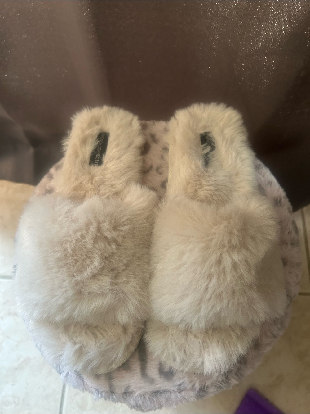 French Connection Cream Faux Fur Slide Slippers